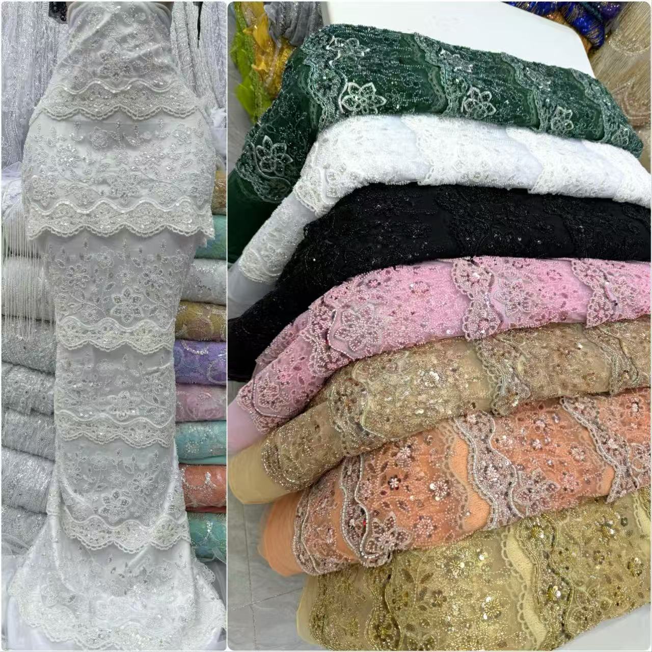 Wedding Dress Supply - Tela de Encaje con Cuentas Africanas